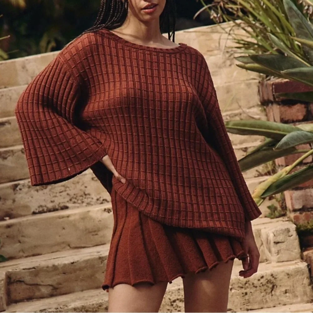 FREE PEOPLE Kenzie Brown Sweater Set S
